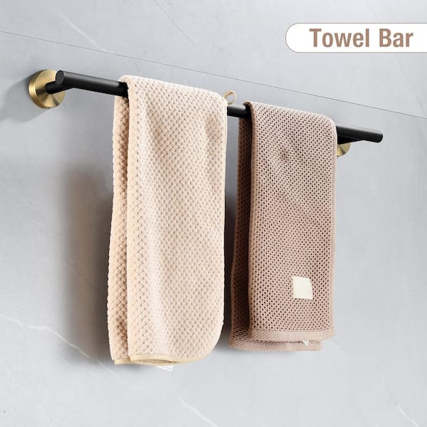 10-Piece Bath Hardware Set with Towel Ring Toilet Paper Holder Towel Hook and Towel Bar in Black & Gold