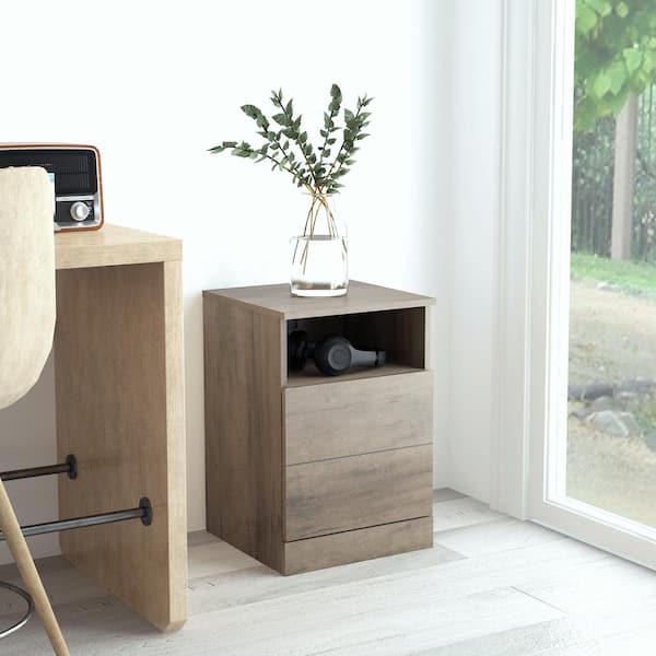 Hillsdale Furniture Hawley 15.5 in. Weathered Gray 23.5 in. Rectangle Wood End Table with USB and Storage