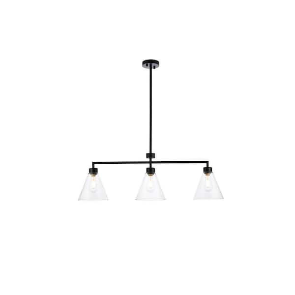 Unbranded Home Living 40-Watt 3-Light Black Pendant Light with Glass Shade, No Bulbs Included