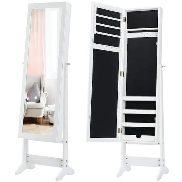 Costway Jewelry Mirrored Cabinet, White Stand Up Jewelry Box With Mirror
