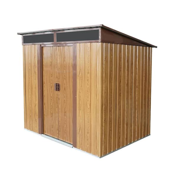 6.4 ft. W x 5.91 ft. D Brown Metal Shed with Transparent Plate and Foundation (37.82 sq. ft.)