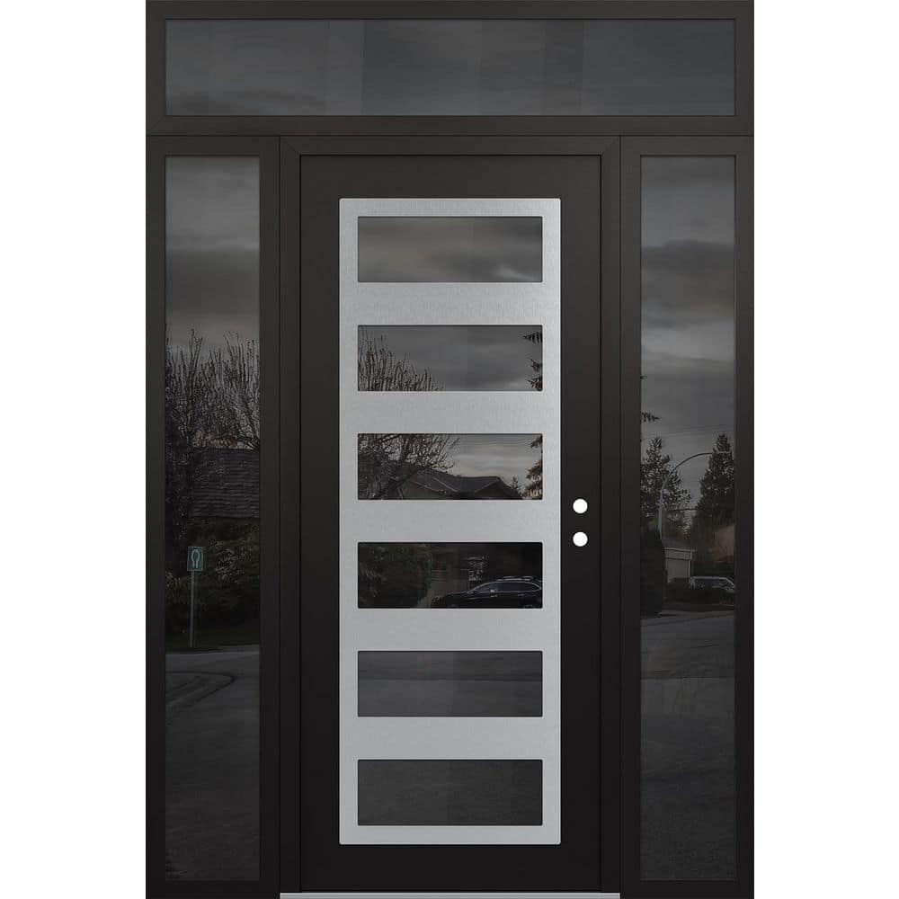 C9 68 in. x 96 in. Silver P Left-Hand/Inswing Mirrored Glass Black/Black 2 Sidelite+Transom Steel Prehung Front Door price history on PriceWatchPro