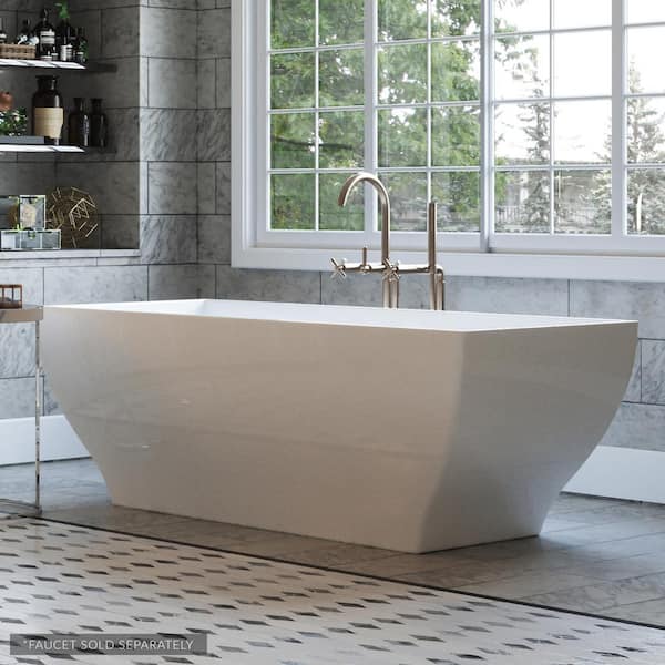 PELHAM & WHITE Manchester 63 in. Acrylic Angled Rectangle Freestanding Bathtub in White, Drain in White