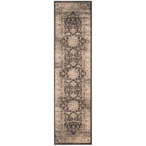 SAFAVIEH Vintage Black/Ivory 2 ft. x 12 ft. Border Runner Rug