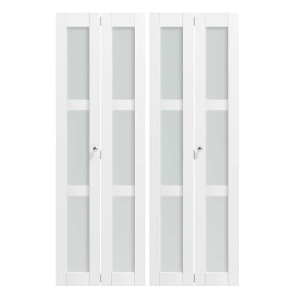 48 in x 80 in (Double Doors)Three Frosted Glass Panel Bi-Fold Interior Door, with MDF & Water-Proof PVC Covering