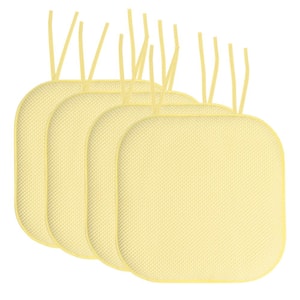 Honeycomb Memory Foam Square 16 in. x 16 in. Non-Slip Back Chair Cushion with Ties (4-Pack), Yellow