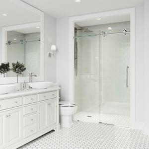 Elan Cass Aerodynamic 56 to 60 in. W x 76 in. H Sliding Frameless Shower Door in Chrome with 3/8 in. (10mm) Clear Glass