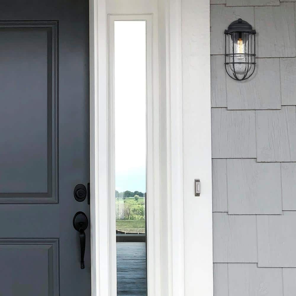 Black Industrial Dimmable Direct Wired Electric Sconce with Seeded Glass