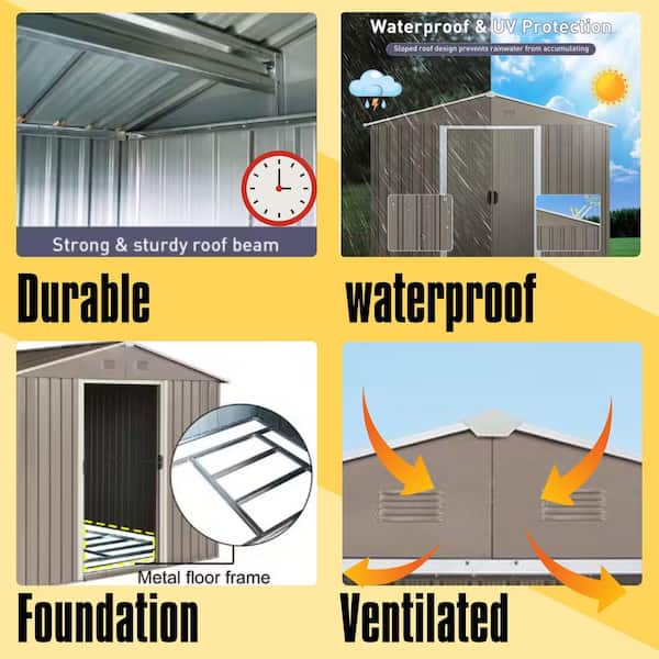 8 ft. W x 10 ft. D Metal Storage Shed Outdoor Tool Room with Floor Base, Windows and Shelf, Gray (70 sq. ft.)