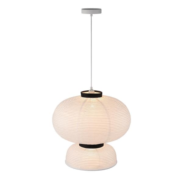 HUOKU Kateo 1-Light 19.7 in. W White Pendant Light Lantern Dome Pendant with White Paper Shade for Living Room