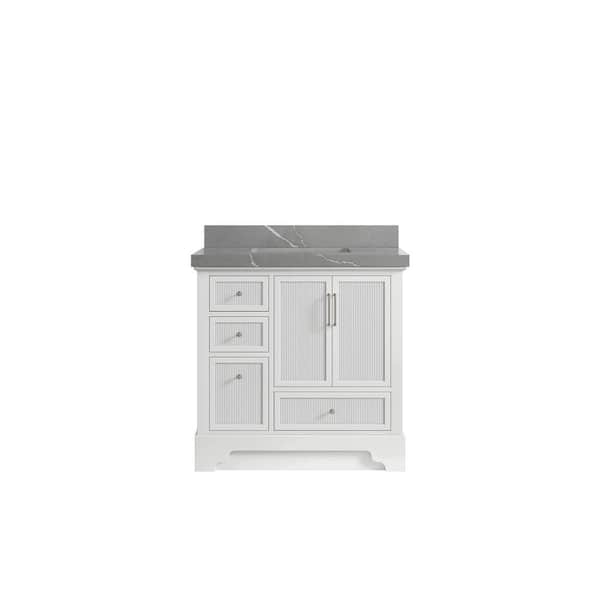 Willow Collections Alys 36 in. W x 22 in. D x 36 in. H Single Sink Bath Vanity Center in White with 2" Piatra Gray Quartz Top