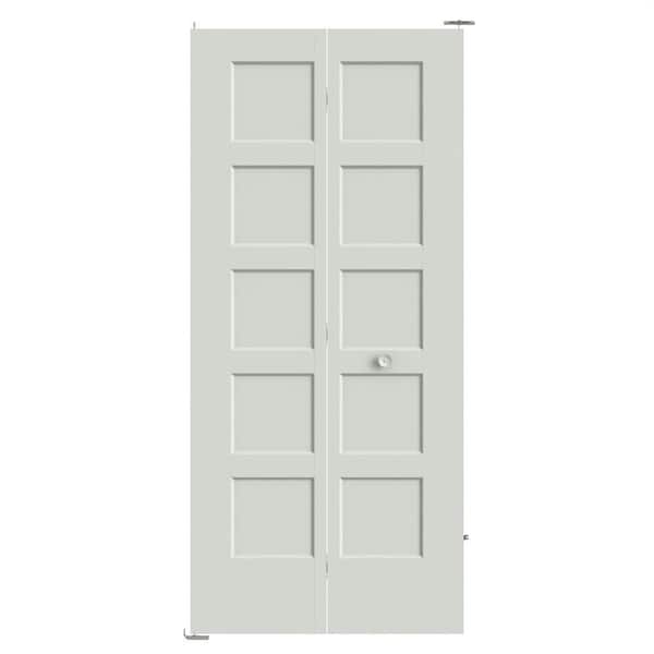 Masonite 36 in. x 80 in. 5-Panel Bayshore Hollow Core Ultra-Pure White Molded Composite Bi-Fold Door