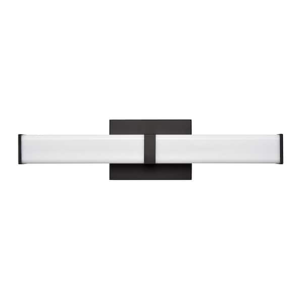 Tron 18 in. 1-Light Matte Black LED Vanity Light with Acrylic Shade