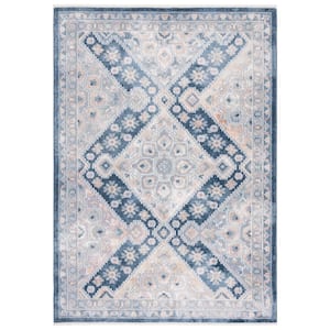 Blair Gray/Navy 4 ft. x 6 ft. Machine Washable Floral Border Area Rug