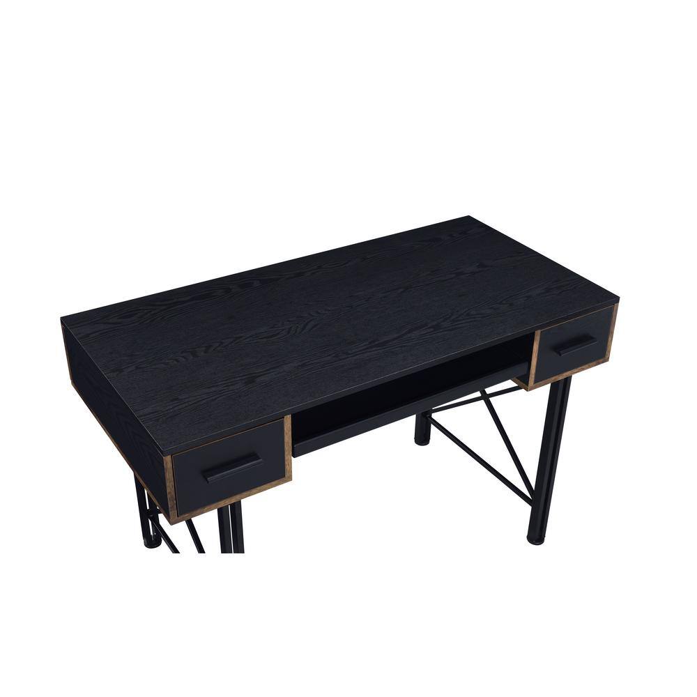 Settea 51" Industrial Black Wooden Computer Desk with Drawers and Keyboard Tray
