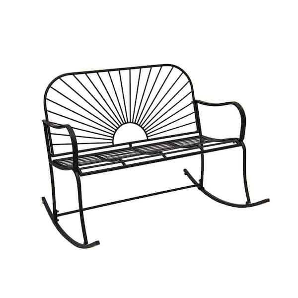 XBRAND 38.2 in. W Seat for 2-Black Metal Sun-Patterned Indoor/Outdoor Rocking Patio Glider