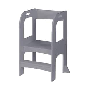 22.8 in. Gray MDF Wood Child Standing Tower Step Stool for Kids Toddler Step Stool for Kitchen Counter