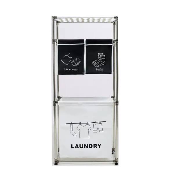 Aoibox 23.2 in. D x 11.4 in. W 3-Tier Storage Laundry Sorter with 4 Removable Bags and 3-Hooks for Organizing Clothes, Laundry