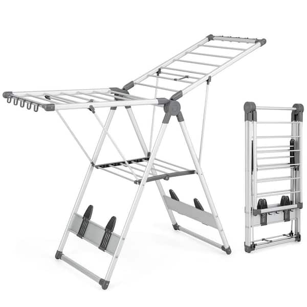 Costway 2-Layer Space-saving Gray Metal Free Standing Drying Rack ...