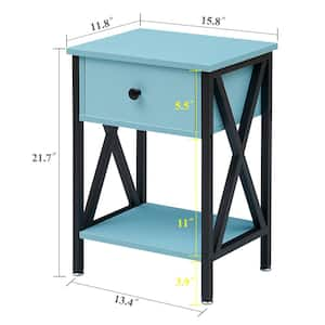 Nightstands X-Design Side End Table Night Stand Storage Shelf with Bin Drawer 11.8"W x 15.8"L x 21.7"H, Light Blue