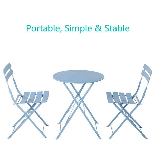Tunearary 3-Piece Set, Outdoor Metal Double Bistro Set, Foldable, Blue