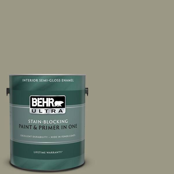BEHR ULTRA 1 gal. #UL190-5 Dusty Olive Semi-Gloss Enamel Interior Paint and Primer in One