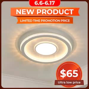 16 in. Modern White Dimmable Integrated LED Flush Mount Ceiling Light Fixtures with Remote and APP for Bedroom, Hallway