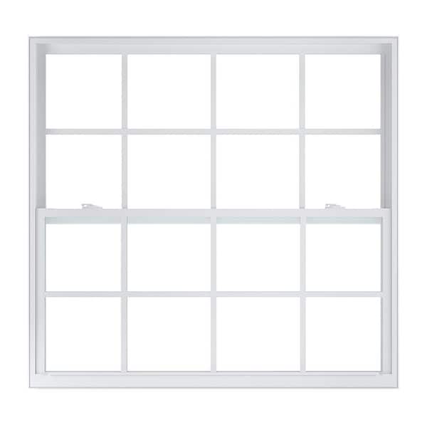 American Craftsman 52 in. x 49.5 in. 50 Series Single Hung Flange Vinyl Window with Grilles - White