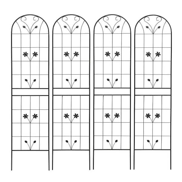 Sudzendf 86.7 in. Outdoor Garden Metal Rustproof Plant Climbing Trellis Black, 4 Pieces