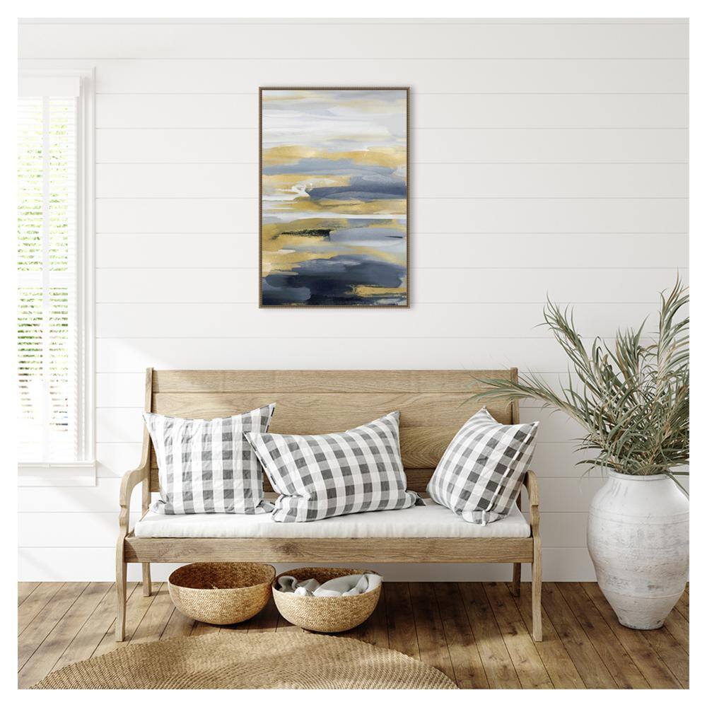 Intuition Blue and Gold Abstract Canvas with Bronze Frame