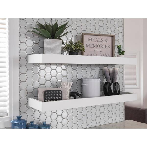 Newage Products 36 In W X 13 4 In D X 3 2 In H Home Kitchen White Floating Decorative Wall Shelf 81040 The Home Depot