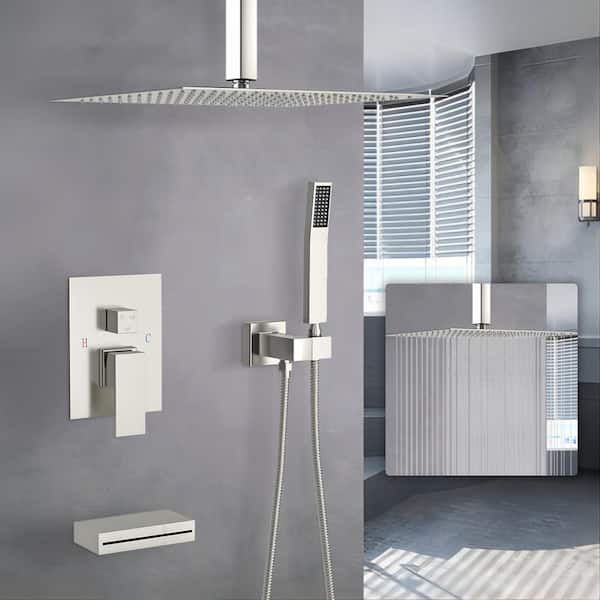 UPIKER 3-Spray 12 in. Tub and Shower Faucet Combo 1.8 GPM Celling Mounted Shower System in Brushed Nickel