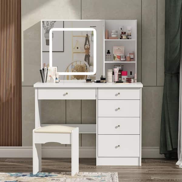 3 Pcs Bedroom Set Off White Dresser Mirror Front Cover Nightstand