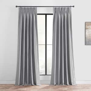 Storm Grey Textured Pinch Pleat Blackout Curtain - 25 in. W x 84 in. L (1 Panel)