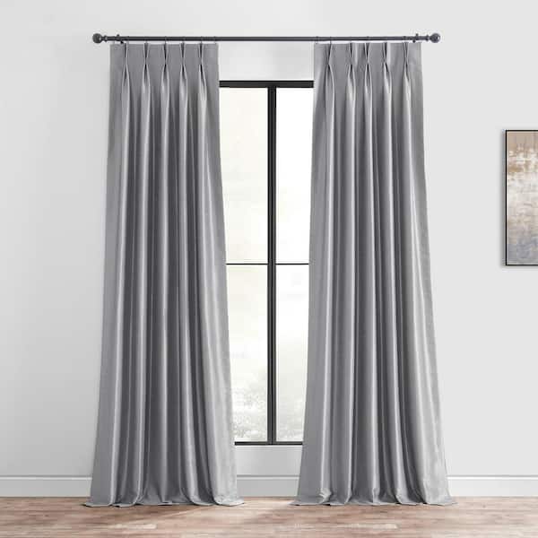 Exclusive Fabrics & Furnishings Storm Grey Textured Pinch Pleat Blackout Curtain - 25 in. W x 84 in. L (1 Panel)