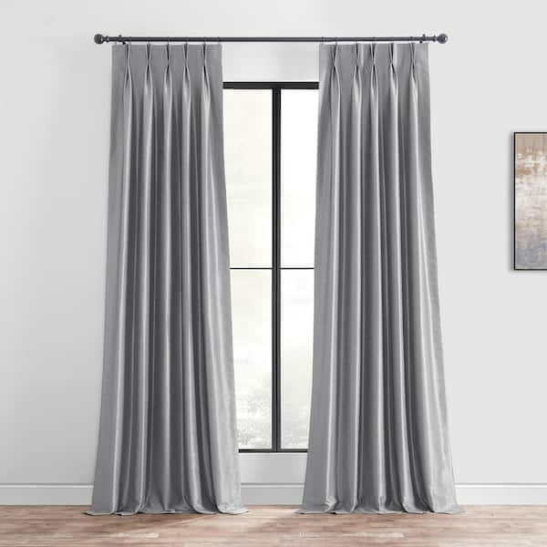 Exclusive Fabrics & Furnishings Storm Grey Blackout Vintage Textured Faux Dupioni Pleated Curtain - 25 in. W x 96 in. L (1 Panel)