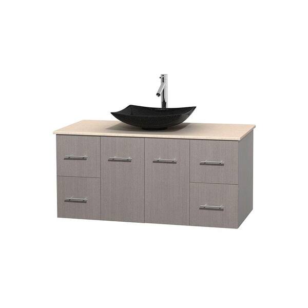 Wyndham Collection Centra 48 in. Vanity in Gray Oak with Marble Vanity Top in Ivory and Black Granite Sink