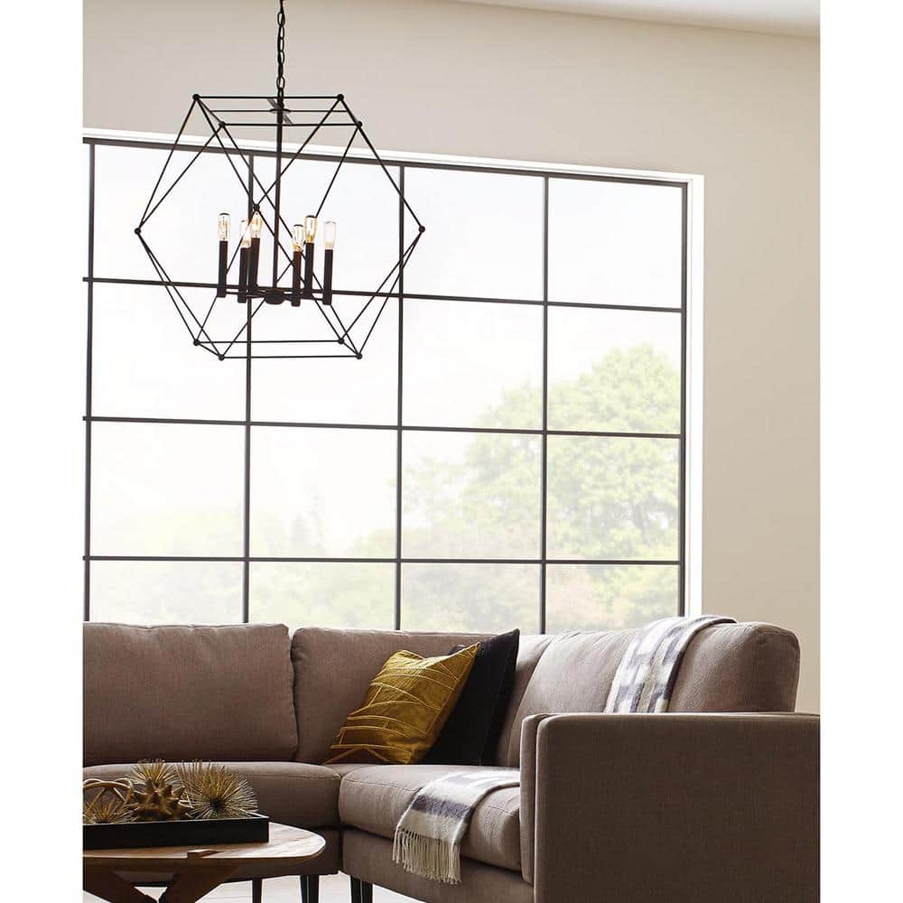 Matte Black Geometric 4-Light Pendant with Open Candles