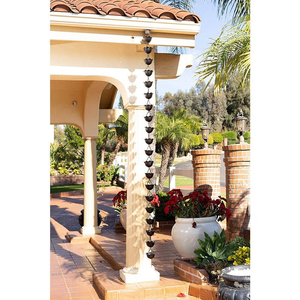 8.5 ft Black Aluminum Lotus Flower Rain Chain