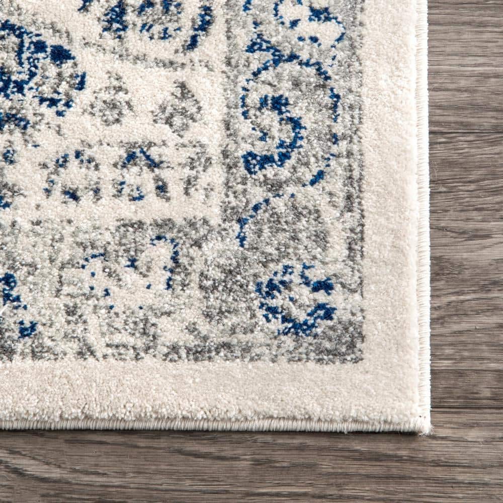 Vintage Blue and Off-White Medallion Synthetic Area Rug