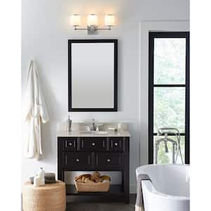 Prospect Park 23 in. 3-Light Satin Nickel and Chrome Traditional Modern Wall Bathroom Vanity Light with White Glass