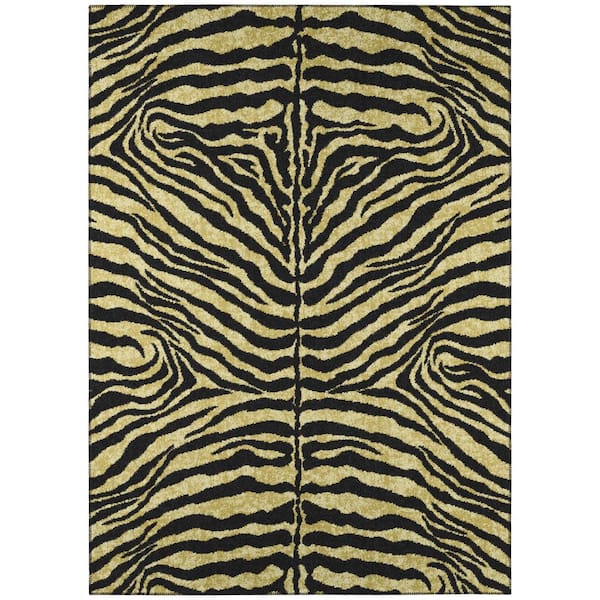 Safari Gold and Black Leopard Animal Print 10' x 14' Non-Skid Area