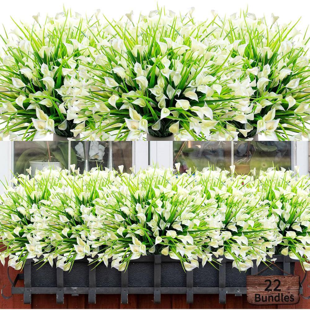 17 in. White Artificial Plants, 22 Bunches Calla Lily Outdoors