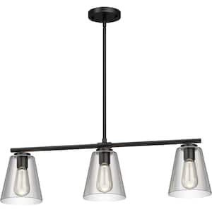 3-Light Black Island Pendant Light with Clear Glass Cone Shades