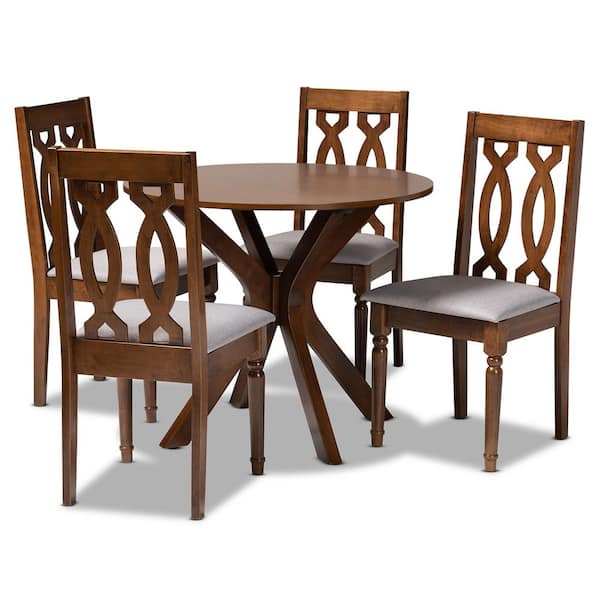 Baxton Studio Callie 5-Piece Grey and Walnut Dining Set