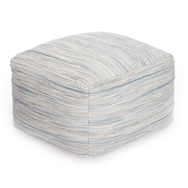 Joya Gray and Ivory Pouf 22 in. x 22 in. x 16 in.