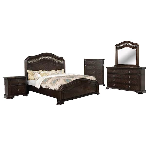 William's Home Furnishing CallIope Wire-Brushed Dark Gray Queen Bed Set with Chest