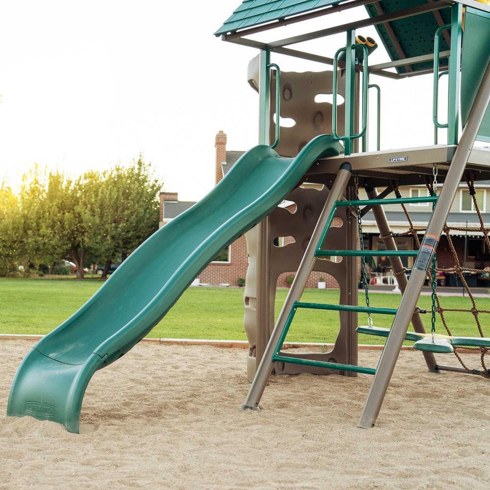 Lifetime Green and Brown Metal Swing Set with Slide and Climbing Wall