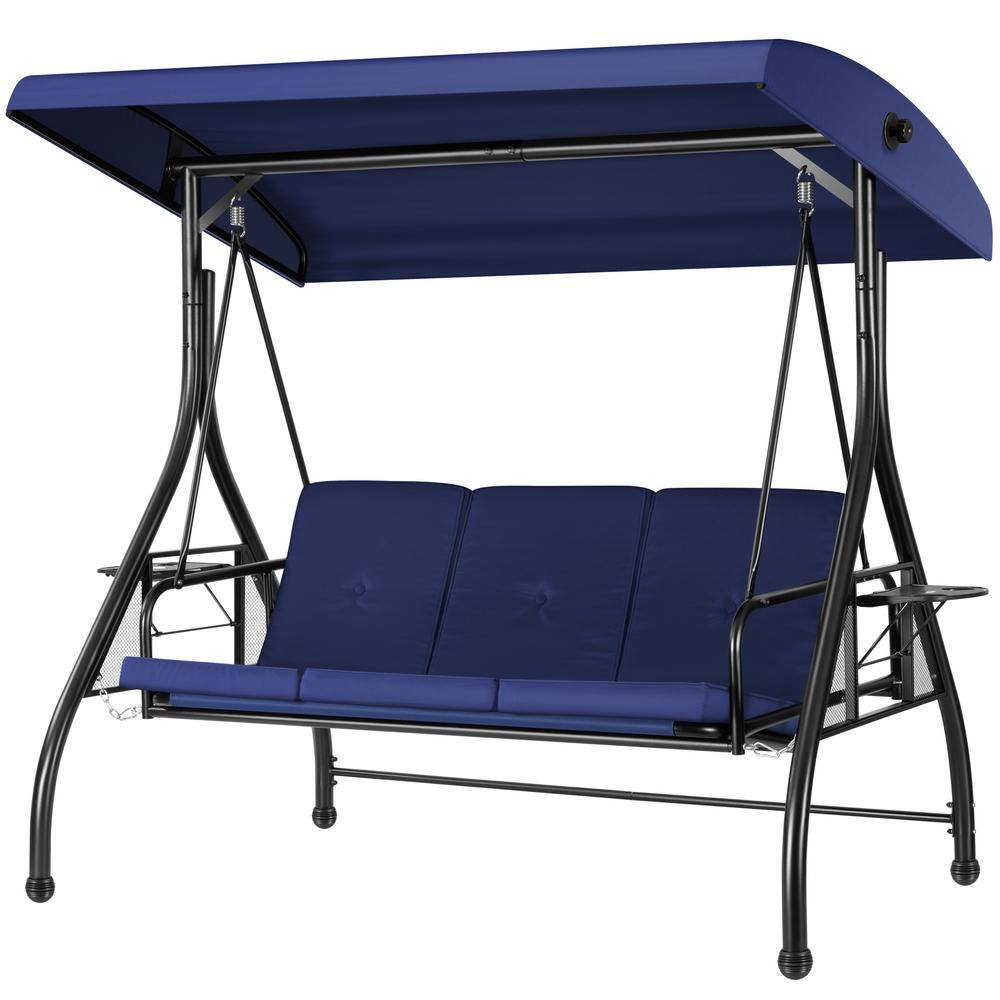 VIVOHOME 3-Person Steel Metal Outdoor Patio Swing with Canopy and Cushions VH1658-BL - The Home Depot