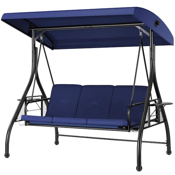 3-Person Steel Metal Outdoor Patio Swing with Canopy and Cushions